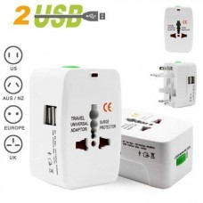 OkaeYa Universal Travel Adapter with Built in Dual USB Charger Ports with 100-240V Surge/Spike Protected Electrical Plug